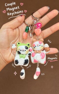 Kitty Couple Magnet Keychains